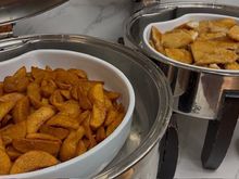 Happy hour, potatoes and chicken schnitzel