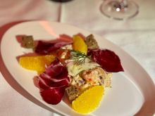 Dill marinated crayfish with fennel salad orange, radicchio leaf and dark rye croutons - 9/10 this was a great dish overall