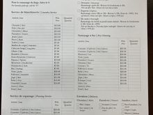 Laundry pricing list