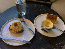 Went for the moussaka, baked custard and orange cake