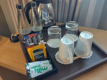 Bottled water with usual tea and coffee facilities