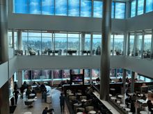 View from the D1 lounge level looking at the SkyClub below and at the Sky Deck across the floor 