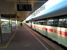 Leaving the ICE intercity express train on arrival at Duisburg Hauptbahnhof 