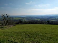 View over the Mendip Hills while driving south towards Wells