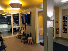 The downstairs lobby area of the B&B hotel in Weil-am-Rhein was unprepossessing - check-in was done electronically (although there was somebody present during limited hours) and credit card operated vending machines were available 