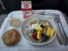 Oatmeal w croissant and brown sugar and milk