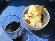 Sundae and a glass of Port