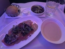 Salmon starter with soup