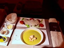 Asparagus and pea soup was delicious. Beef Caesar, not so much