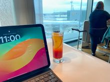which I had with tonic and a view of some A340-600s, at one time the longest planes flying, with the unusual feature of downstairs toilets. Unfortunately the chance of me getting to fly in one are next to none.