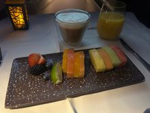 Light breakfast fantastic latte and fresh fruit