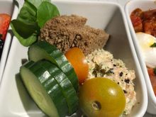 Smoked Salmon Salad - English cucumber, cherry tomato, pumpernickel. The dollop was salmon salad was unremarkable, but OK. The bread was completely stale.