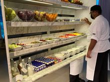 Fruits, muesli, rice porridge, yogurts, compotes station at the Executive Lounge
