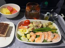 This was a pre-order option and was delicious. Shrimp were nicely cooked and chilled, not rubbery. Tiramisu was meh, so left it after trying a bite. 

Planning to have an early dinner in the D1 lounge this evening, so this was a perfect light lunch. 