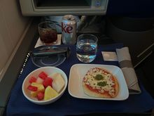 Had the “pizza margherita” before landing. I have no complaints about the taste but wish the second meal service was more substantial. Crew was generally very friendly throughout the flight but seemed really rushed during the pre-arrival meal service. 