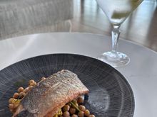 Seabass tikka cauliflower, spinach, chickpeas, yoghurt, coriander oil