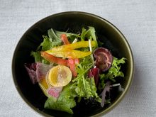 Breakfast salad with seasoned oil