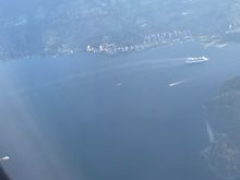 Westerly departure from YVR 
Mortified by the plume of diesel exhaust from the cruise ship. Apparently cleaner diesels, or at least clean injectors, haven’t made it to cruise ships 