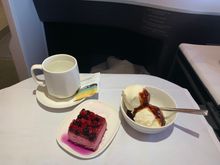 Standard dessert offering of the sundae, berry mousse cake, or fruit and cheese