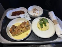 Maple glazed bacon, yogurt, frittata, bread pudding