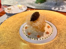 Egg, potatoes and caviar. 