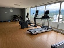 Hotel gym, small but excellent views with functioning machines.