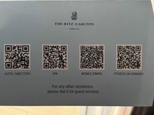 QR Codes for hotel services. Of note, the fourth option leads to a 7 day trial of virtual fitness classes