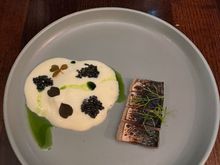 Smoked raw Mackerel with dill, potato mousse and horseradish foam. This was a difficult dish to finish. I love sushi, but the sushi chefs balance the fishiness with vinegar. Not so much here, and tasted pretty fishy. I had to drown it out with the foam. A definite miss.