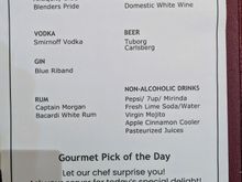 Drinks menu
