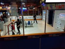 This activity let someone be the goalie and another place you could shoot the puck.
