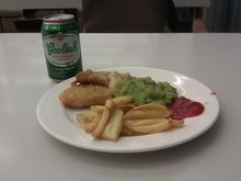 Fish and Chips in the First Class lounge at T5