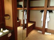 half of master closet, note two benches on either side- doors to large master bath/closet close and area blackens completely. Additionally there is an extra half bath with adjacent large walk in closet with 8 foot bench and loft that completely blackens within the second closet (probably a 9ft by 5 ft space)