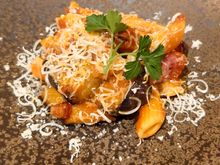 Arabiata with pancetta and egg plant 