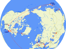 Left from ORD, not EWR (spurious EWR-HND just to force north-pole view)