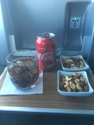 During the first beverage service, I told my awesome flight attendant, Tammie, that I liked mixed nuts so she gave me two. 