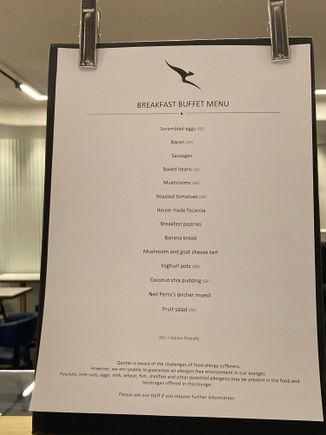 Qantas menu downstairs
