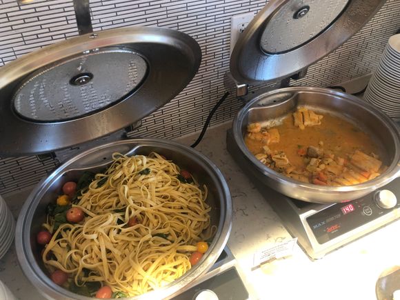 Roasted garlic fettuccine and Fish, calms, mussels, calamari, scallops & shrimp