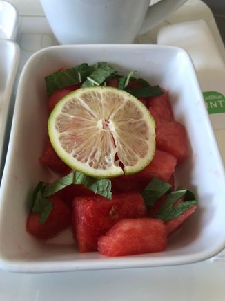 Fresh fruit: watermelon, lime, basil