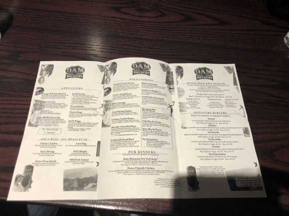 Typical bar menu,