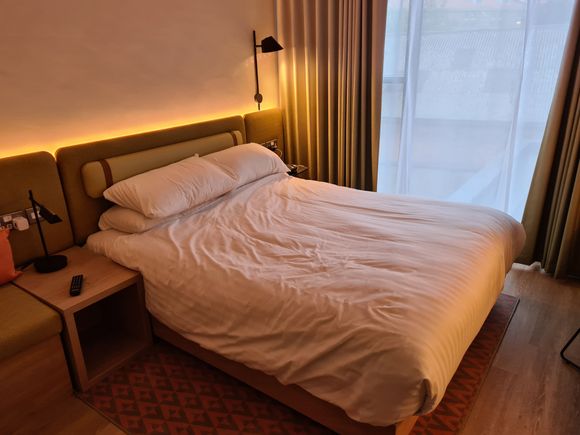 The bed was made properly when we arrived, this was after we sat on it.