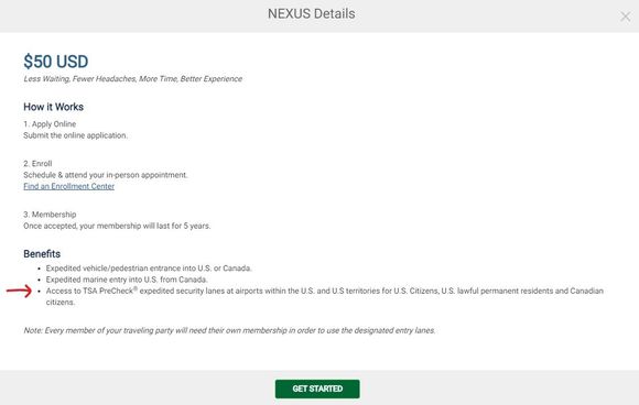 NEXUS Details - screen shot from the official TTP web site.  See red arrow.