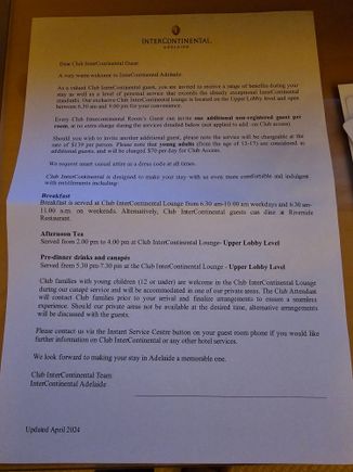 Club InterContinental bneefits letter