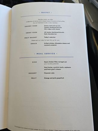 Pre-landing meal menu