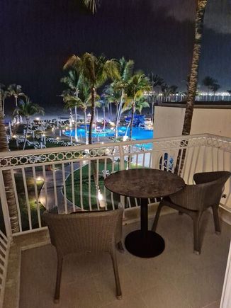 Balcony with the pool view (and sea)