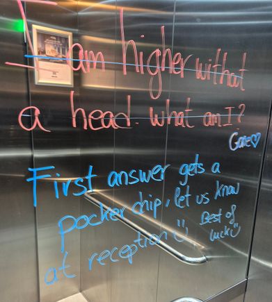 Whai I love at the moxy, there is always something in the elevator. Here a quiz.