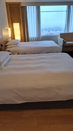 View from bathroom. 2 person sofa by window