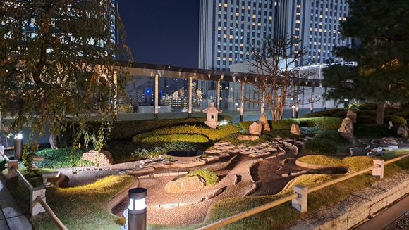 small japanese garden in the roof garden on top of osaka station ( cinemas also up here but garden was quiet)