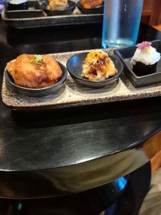 Evening canapes, chicken, tuna, vegetarian roll