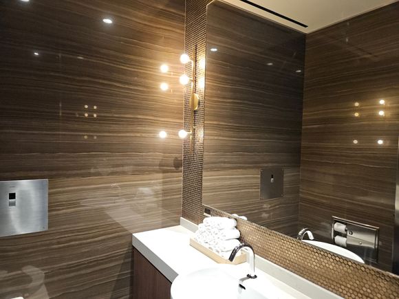 Washrooms, with real cotton towels instead of paper towels