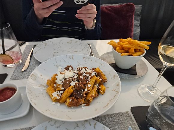 Rigatoni with lamb ragu and fries